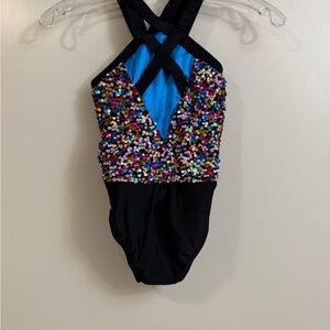 Colorful Sequin Leotard with Black Straps